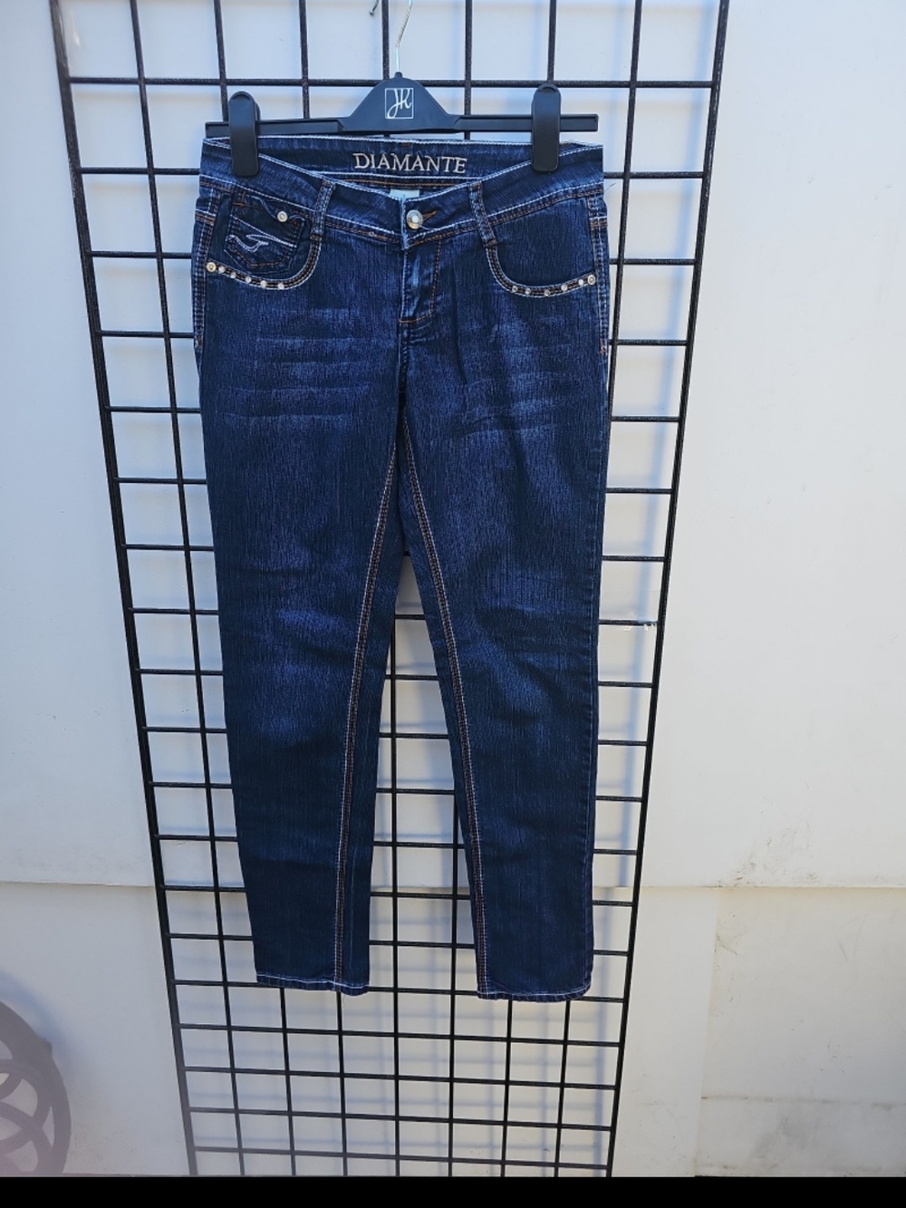 Diamante Women's Dark Indigo Skinny Jeans with Studded Pockets